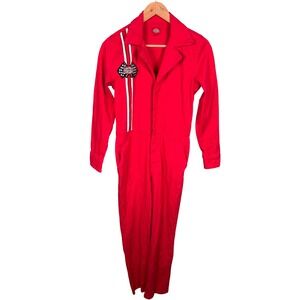 Dickies Girl Red Racing Jumpsuit Overalls Patch Checkered Flag Motorsport Medium